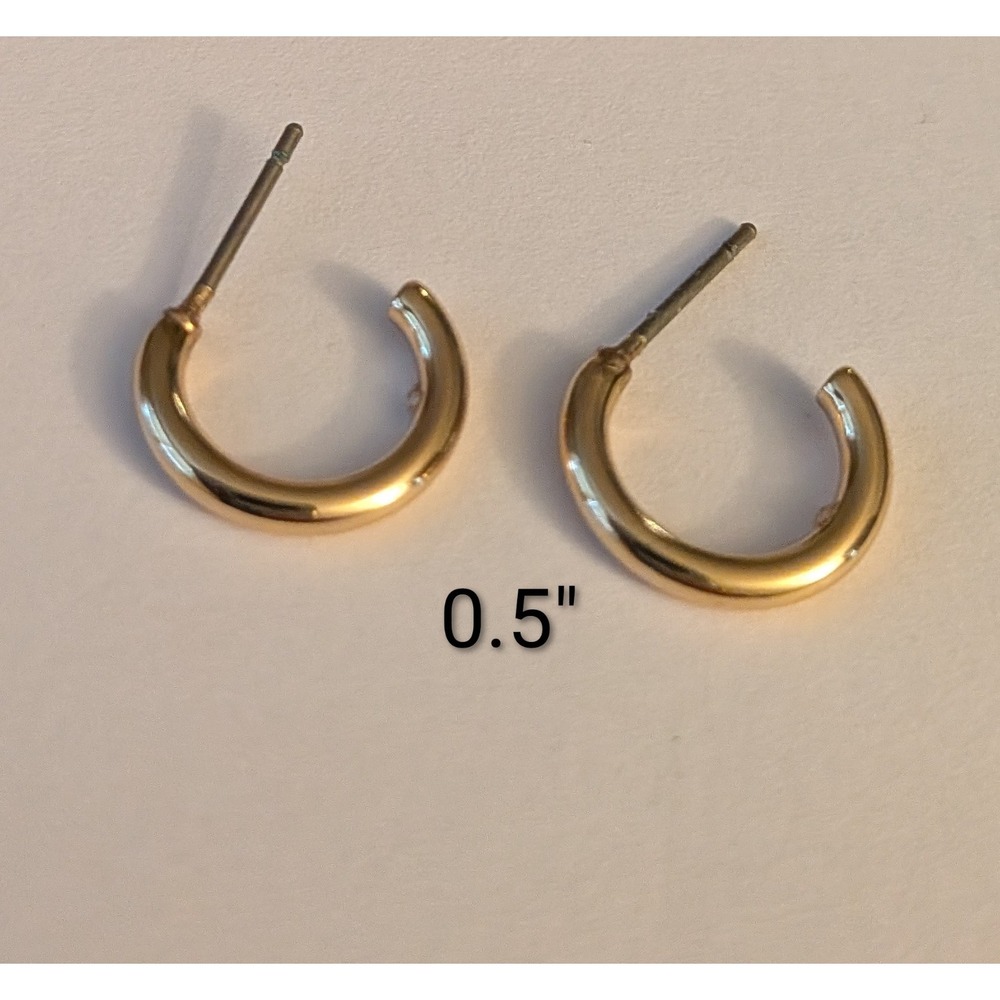 Gold Tone Mini Huggie Hoop Earrings Small 0.5‎ Inch Open C-Hoop Studs minimalist